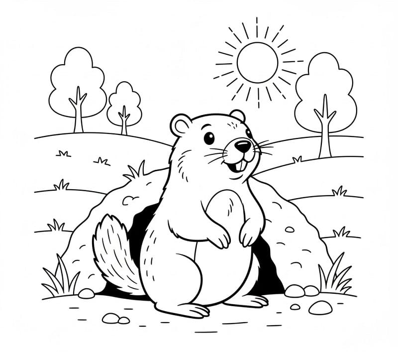 Desenho de Marmota Imprimível para Crianças para Colorir