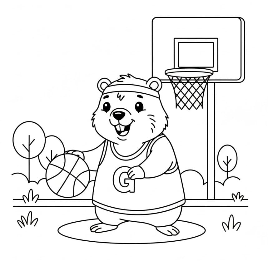 Desenho de Marmota Joga Basquete para Colorir