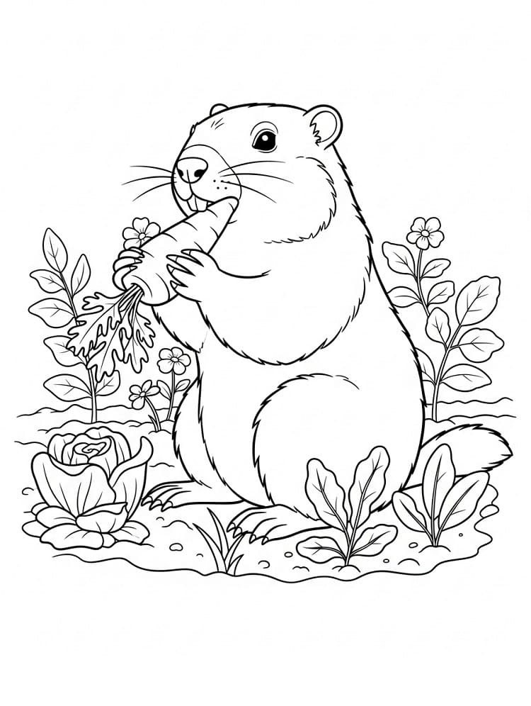 Desenho de Marmota com Cenoura para Colorir