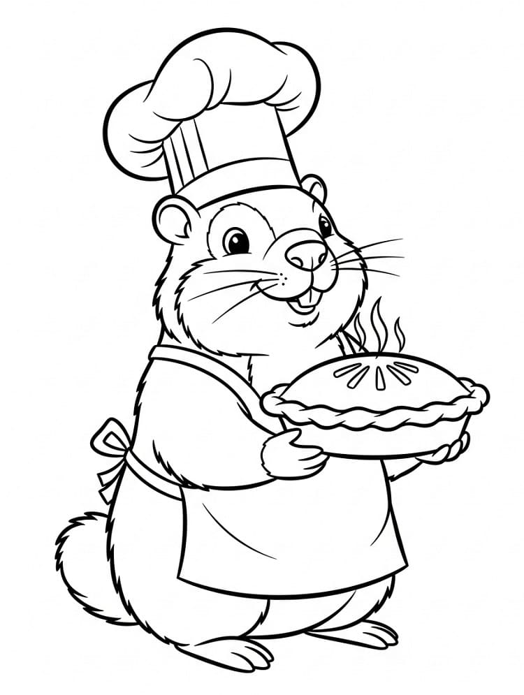 Desenho de Marmota com Torta para Colorir