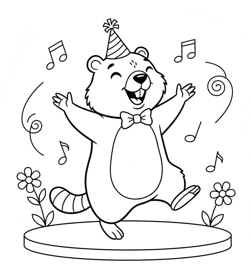 Desenho de Marmota em Festa de Aniversário para Colorir