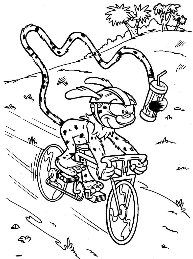 Desenho de Marsupilami Andando de Bicicleta para Colorir Baixar e Pintar
