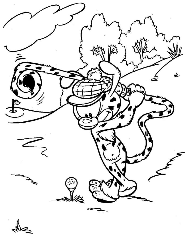 Desenho de Marsupilami Jogando Golfe para Colorir Giz de Cera e Pintar