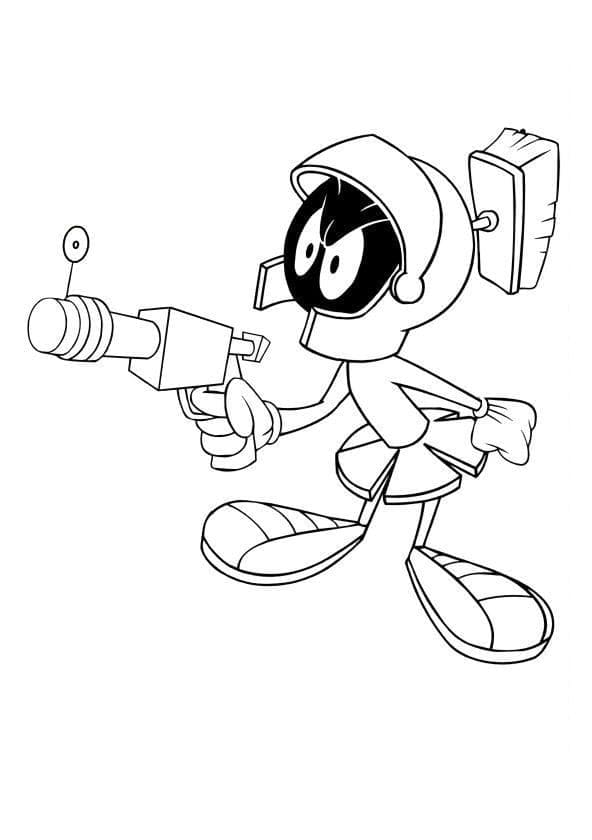 Desenho de Marvin o Marciano com Pistola para Colorir e Pintar