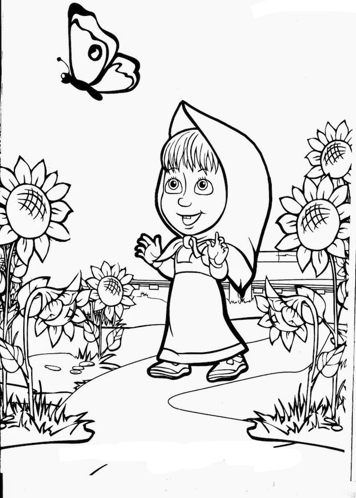 Desenho de Masha e o Urso na Floresta Brincando para Colorir Baixar e Pintar