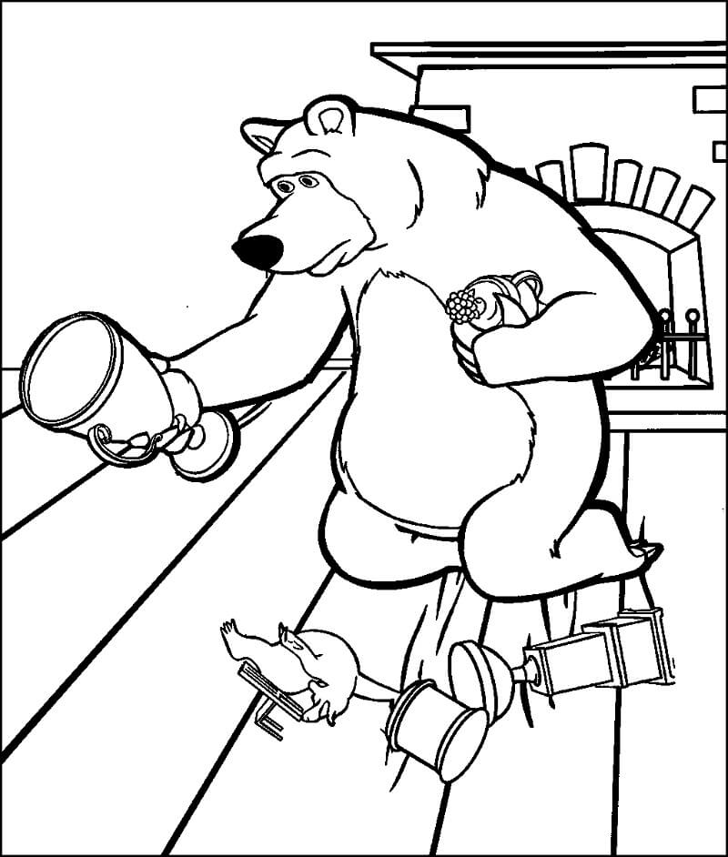 Desenho de Masha e o Urso para Colorir Lápis de Cor e Pintar