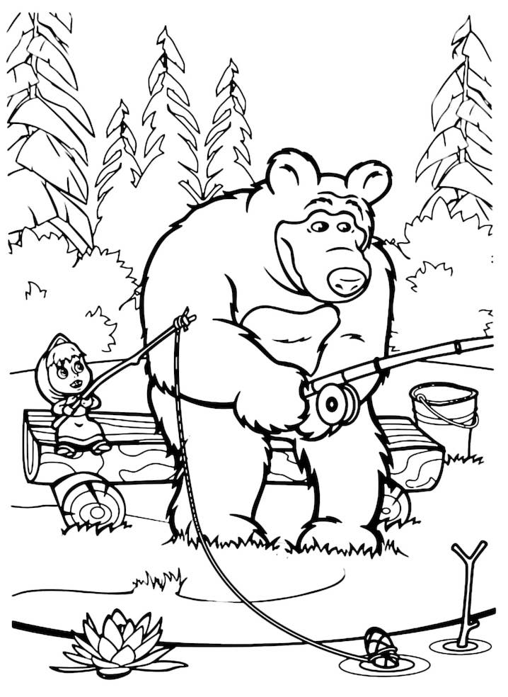 Desenho de Masha e o Urso para Imprimir Grátis e Pintar