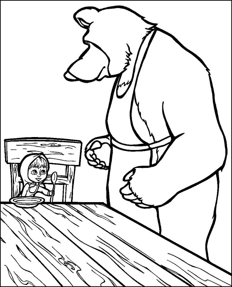 Desenho de Masha e o Urso para Pintar com Tinta Guache
