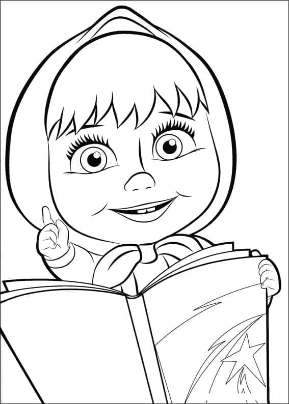 Desenho de Masha Está Lendo o Livro para Colorir e Pintar