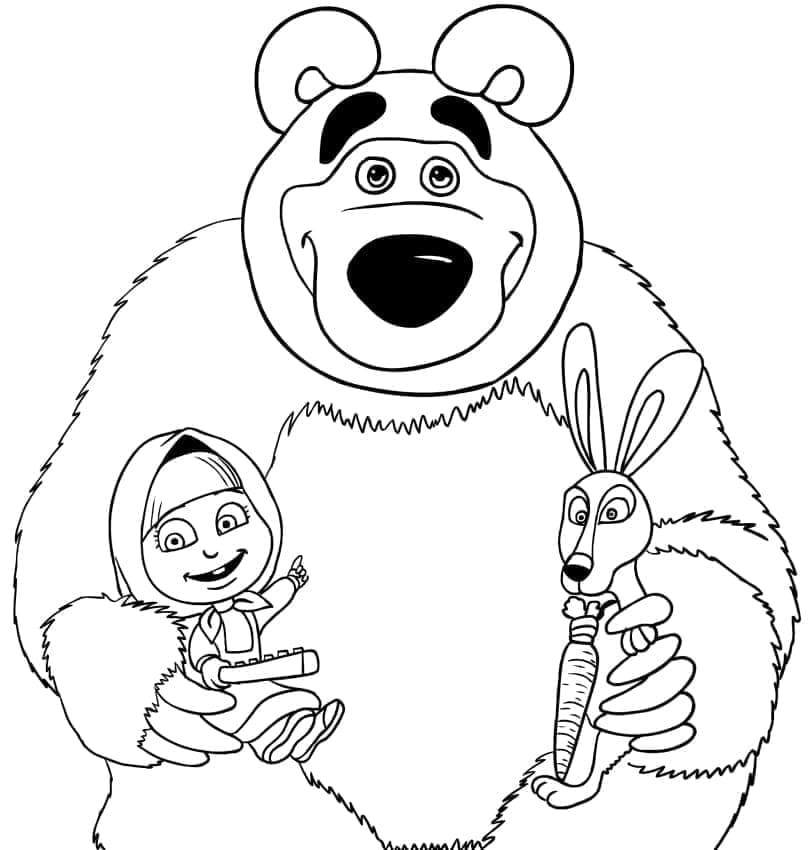 Desenho de Masha o Urso e o Coelho para Colorir e Pintar