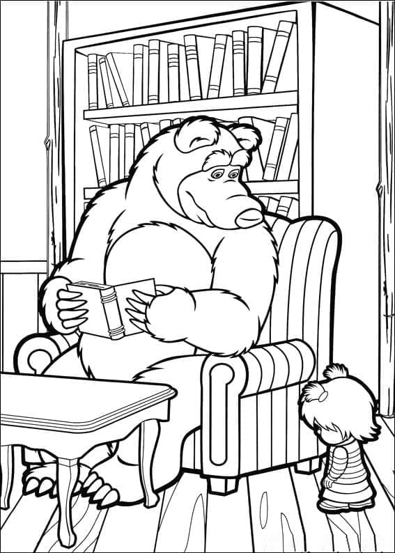 Desenho de o Urso com Masha para Colorir e Pintar