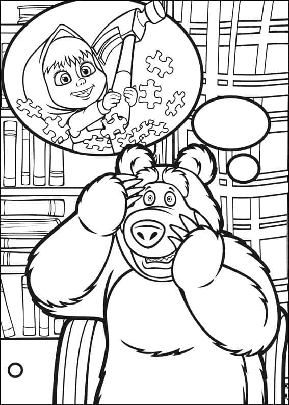 Desenho de Urso com Masha para Colorir e Pintar