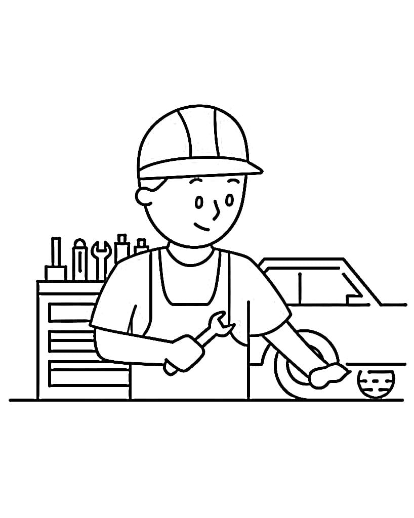 Desenho de Mecânico Feliz para Colorir e Pintar