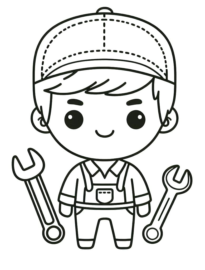 Desenho de Mecânico Fofo para Colorir e Pintar