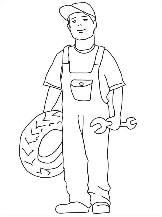 Desenho de Mecânico Imprimivel Grátis para Crianças para Colorir e Pintar