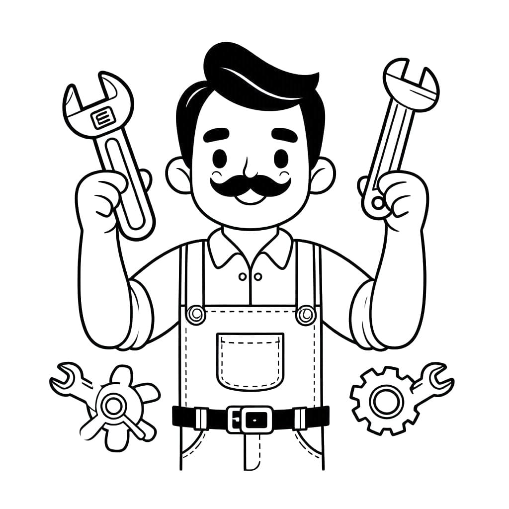 Desenho de um Mecânico Feliz para Colorir e Pintar