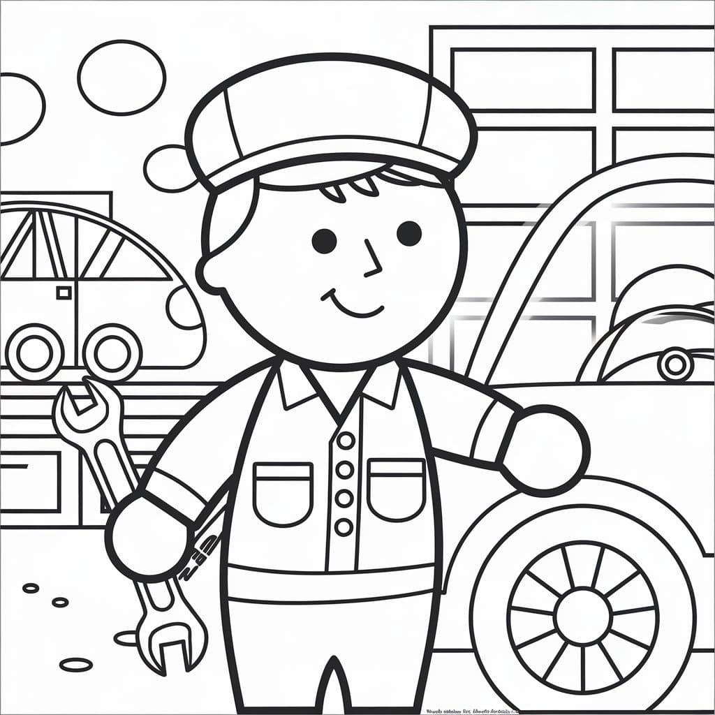Desenho de um Mecânico Sorridente para Colorir e Pintar
