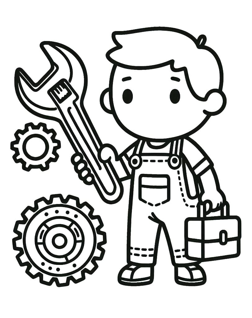 Desenho de um Pequeno Mecânico para Colorir e Pintar
