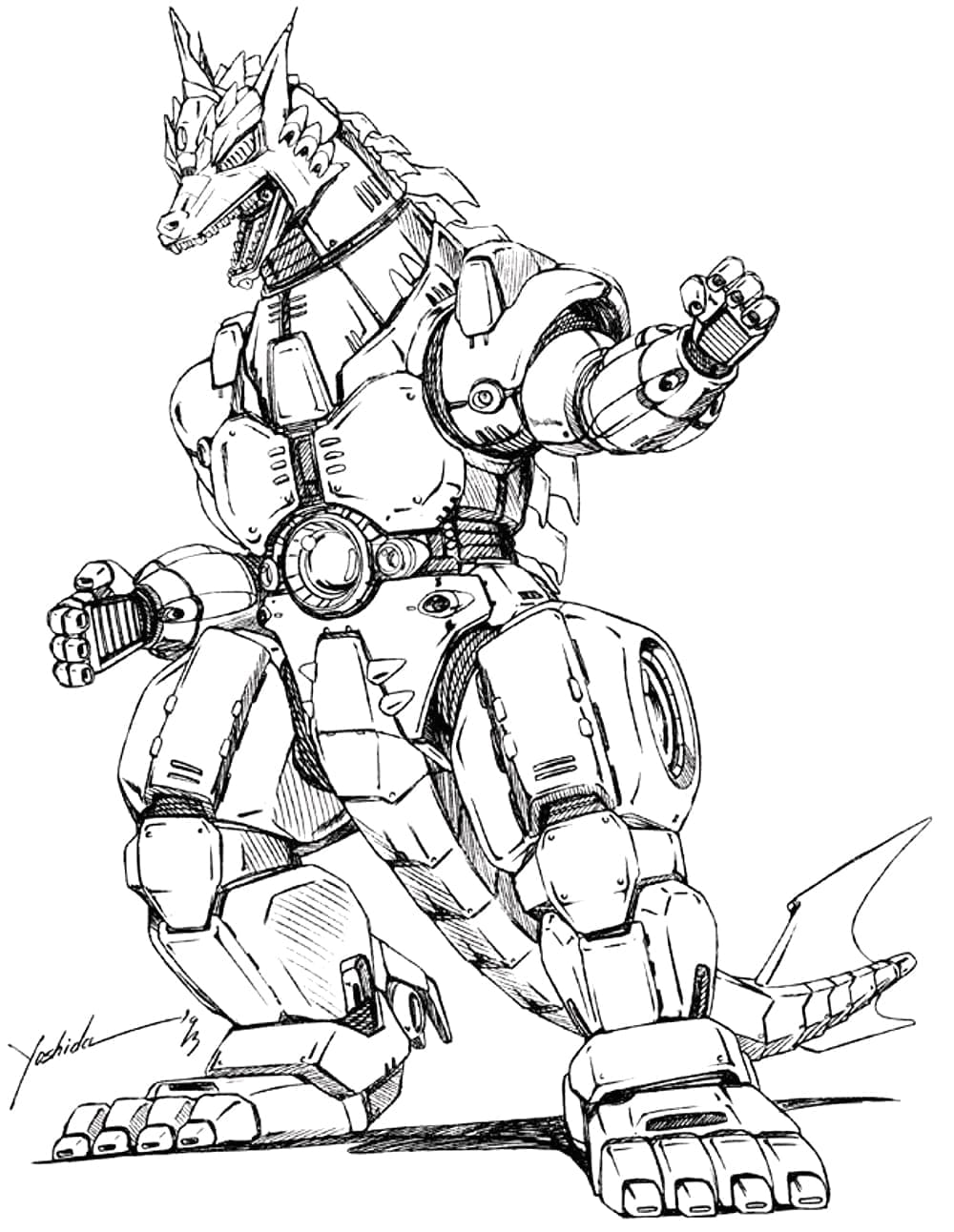 Desenho de Mechagodzilla Imprimivel Grátis para Colorir e Pintar