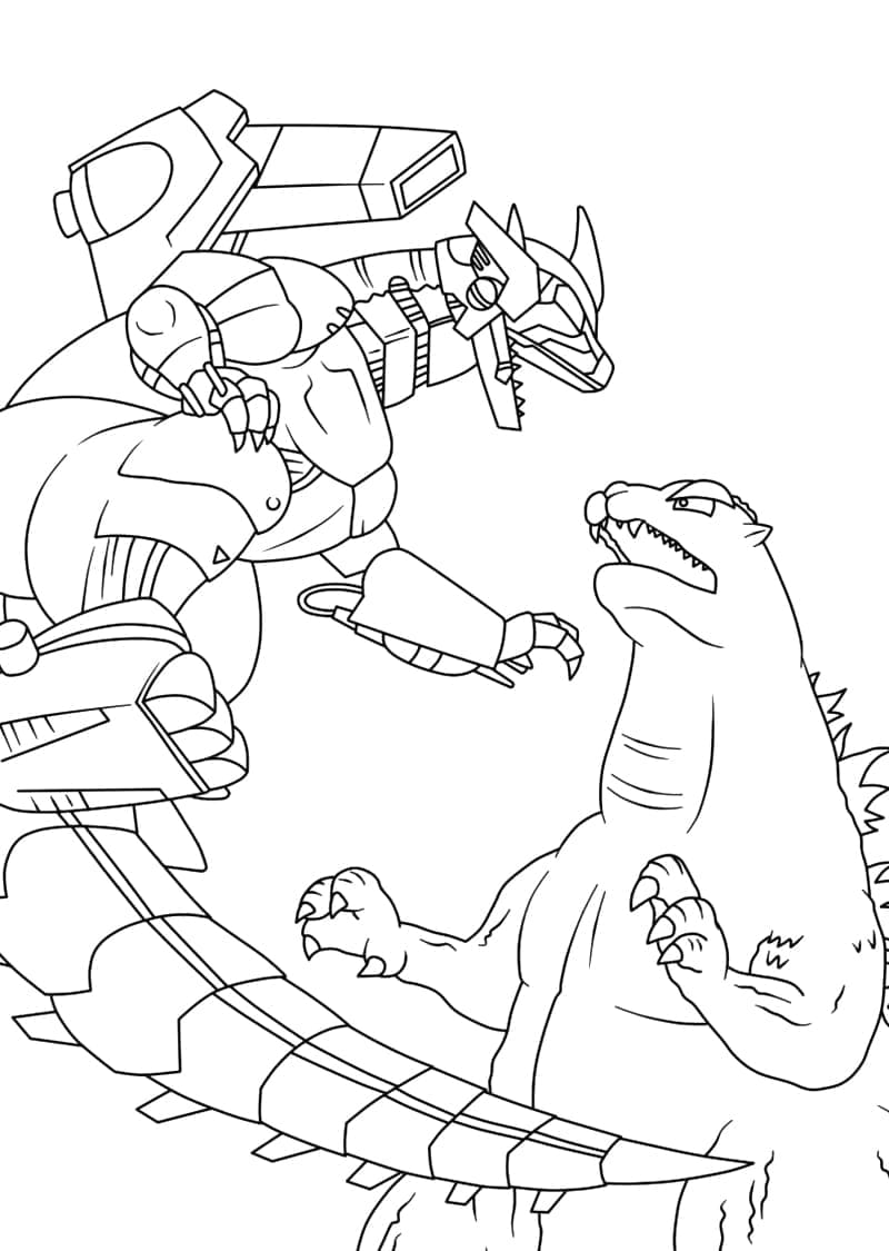 Desenho de Mechagodzilla Vs Godzilla para Colorir e Pintar