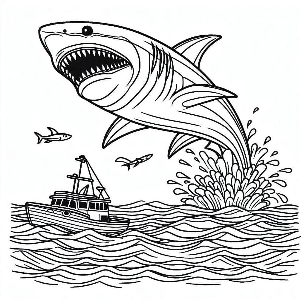 Desenho de Imagem de Megalodon para Colorir e Pintar