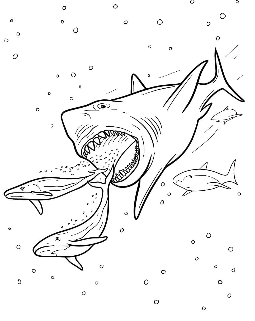Desenho de Megalodon Assustador para Colorir e Pintar