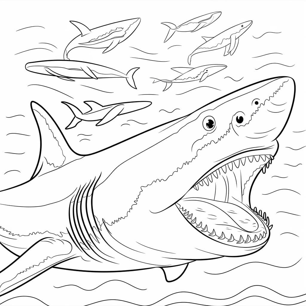 Desenho de Megalodon Atacando para Colorir e Pintar