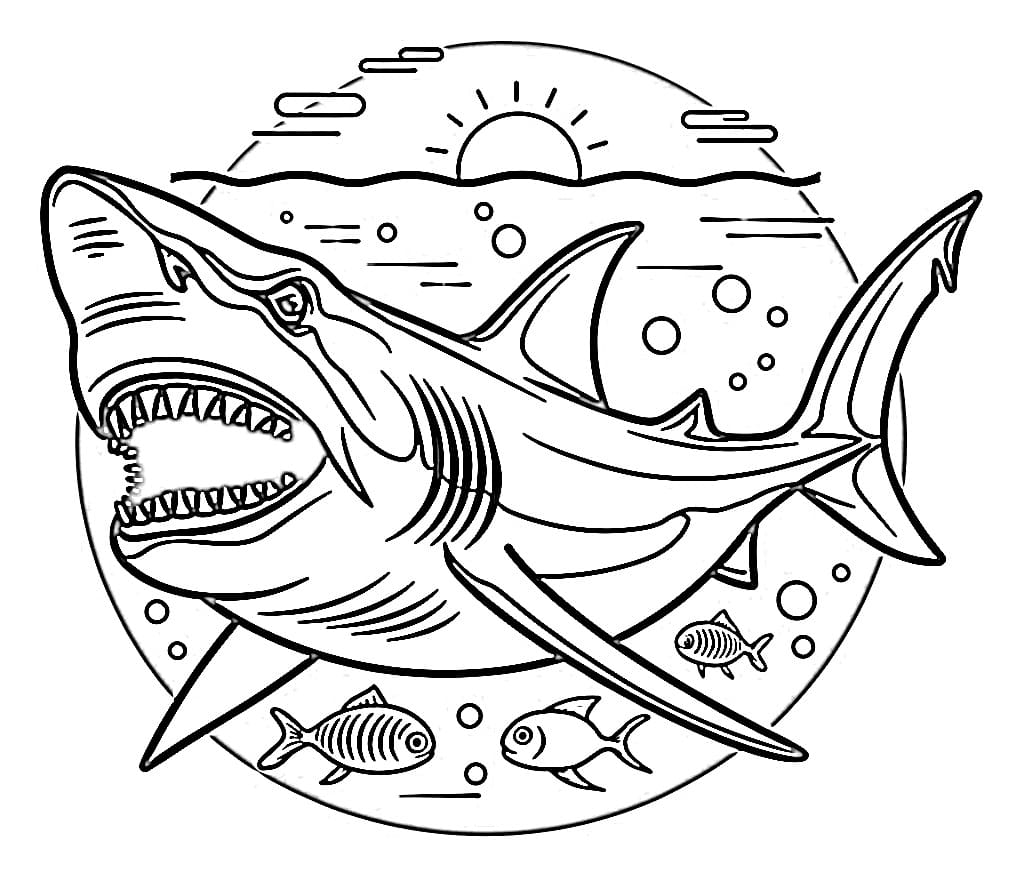 Desenho de Megalodon Bravo para Colorir e Pintar