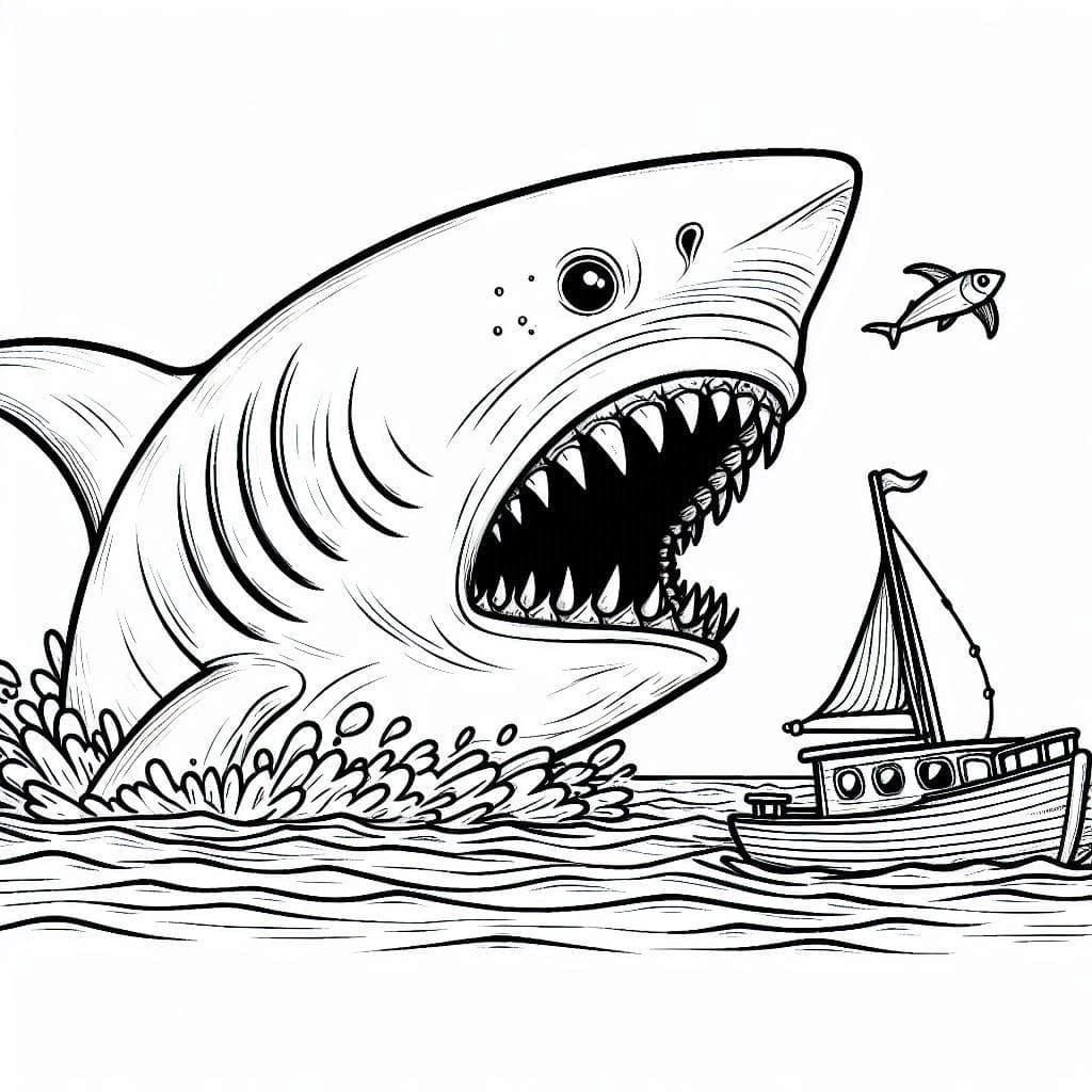 Desenho de Megalodon Imprimivel Grátis para Crianças para Colorir e Pintar