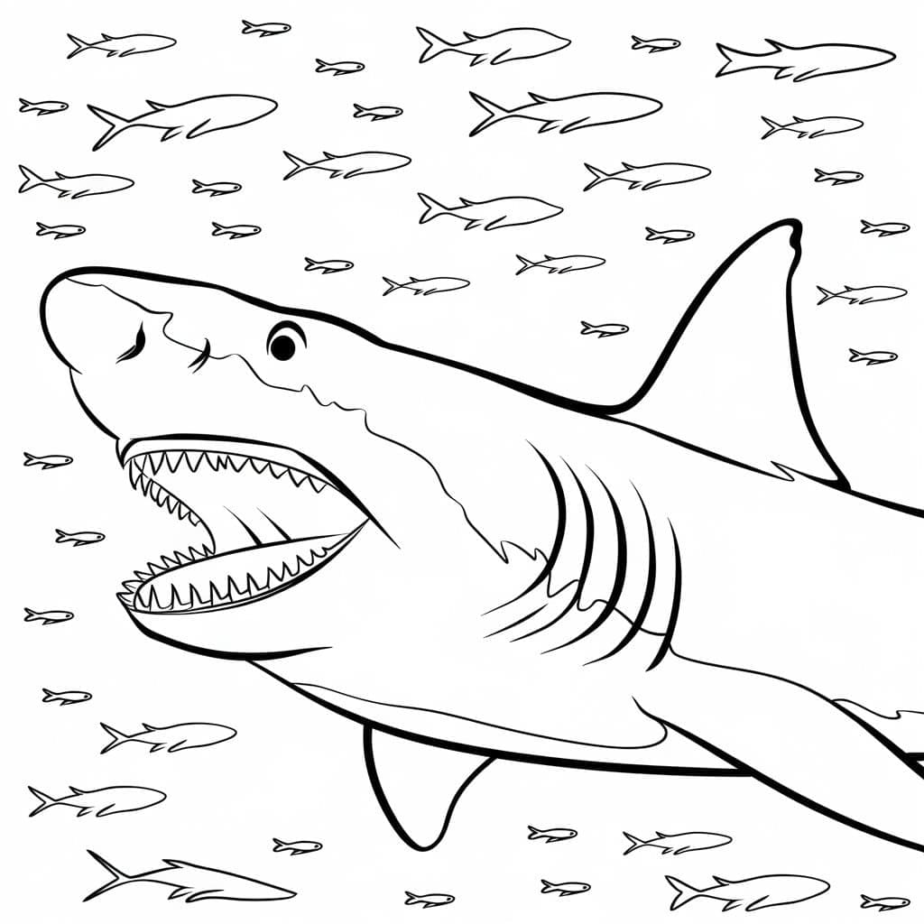 Desenho de Megalodon Imprimivel para Crianças para Colorir e Pintar