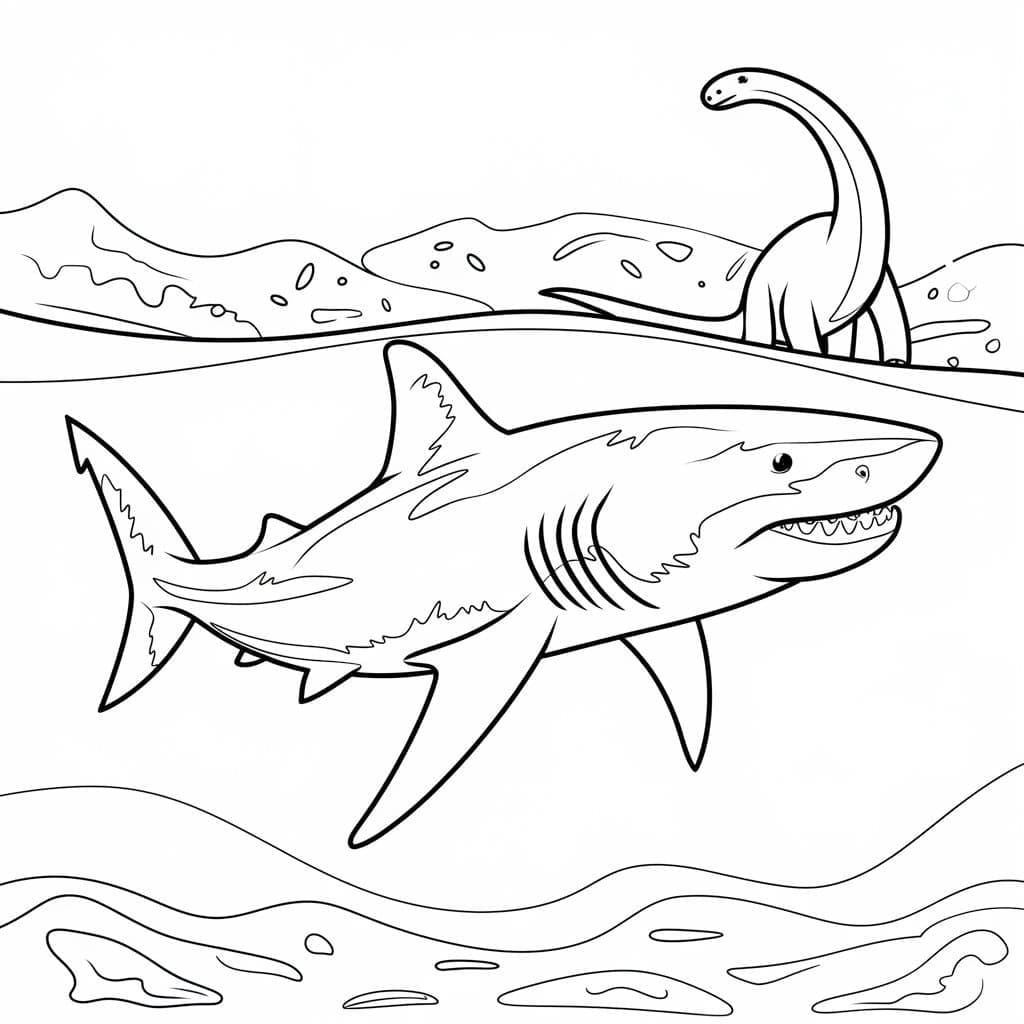 Desenho de Megalodon Imprimivel para Colorir e Pintar