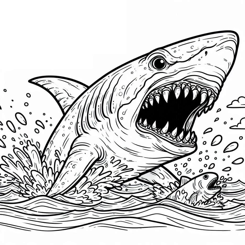 Desenho de Megalodon para Crianças de 3 Ano para Colorir e Pintar