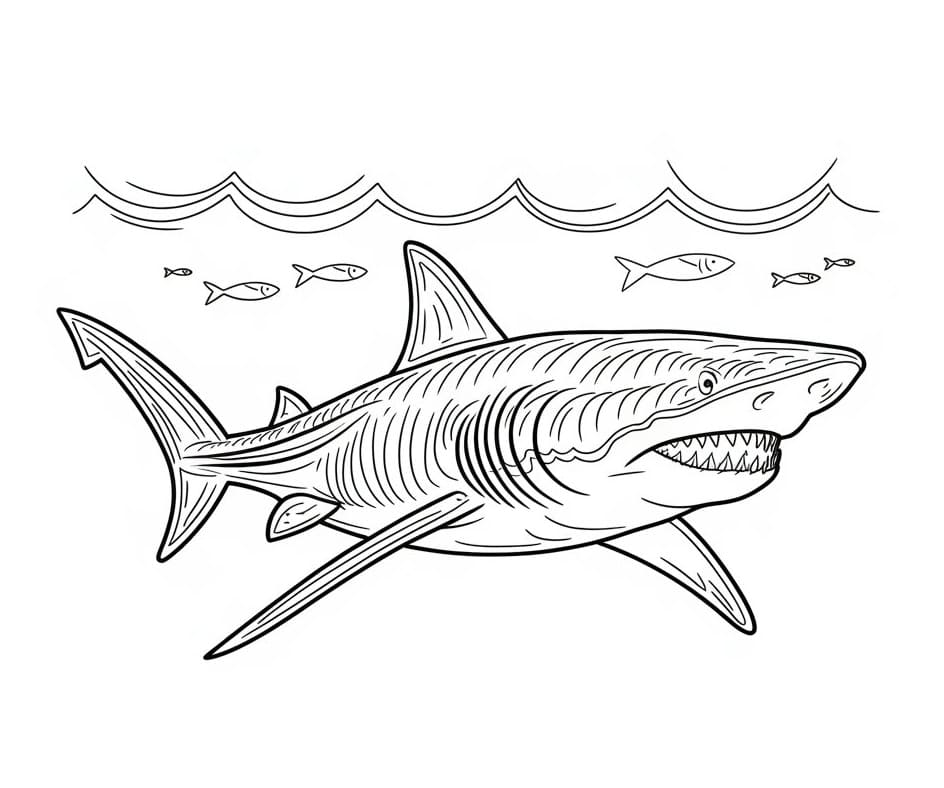 Desenho de Tubarão Megalodon Gigante para Colorir e Pintar