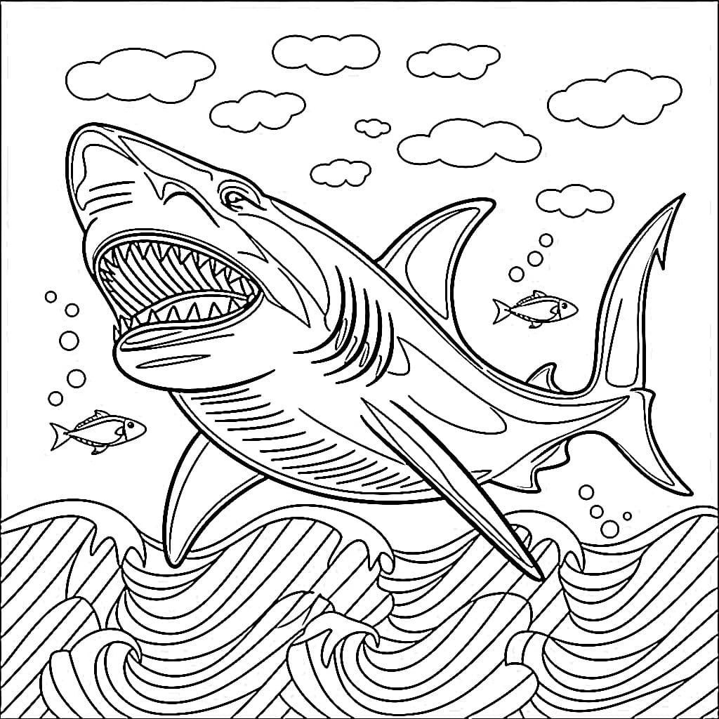 Desenho de Tubarão Megalodon para Colorir e Pintar