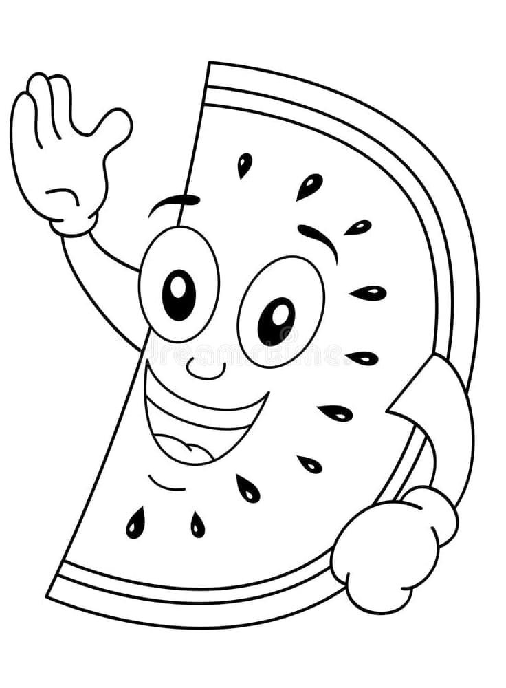 Desenho de Melancia de Desenho Animado para Colorir e Pintar