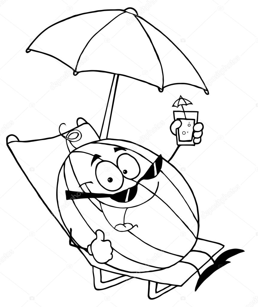 Desenho de Melancia Descansando na Piscina para Colorir e Pintar