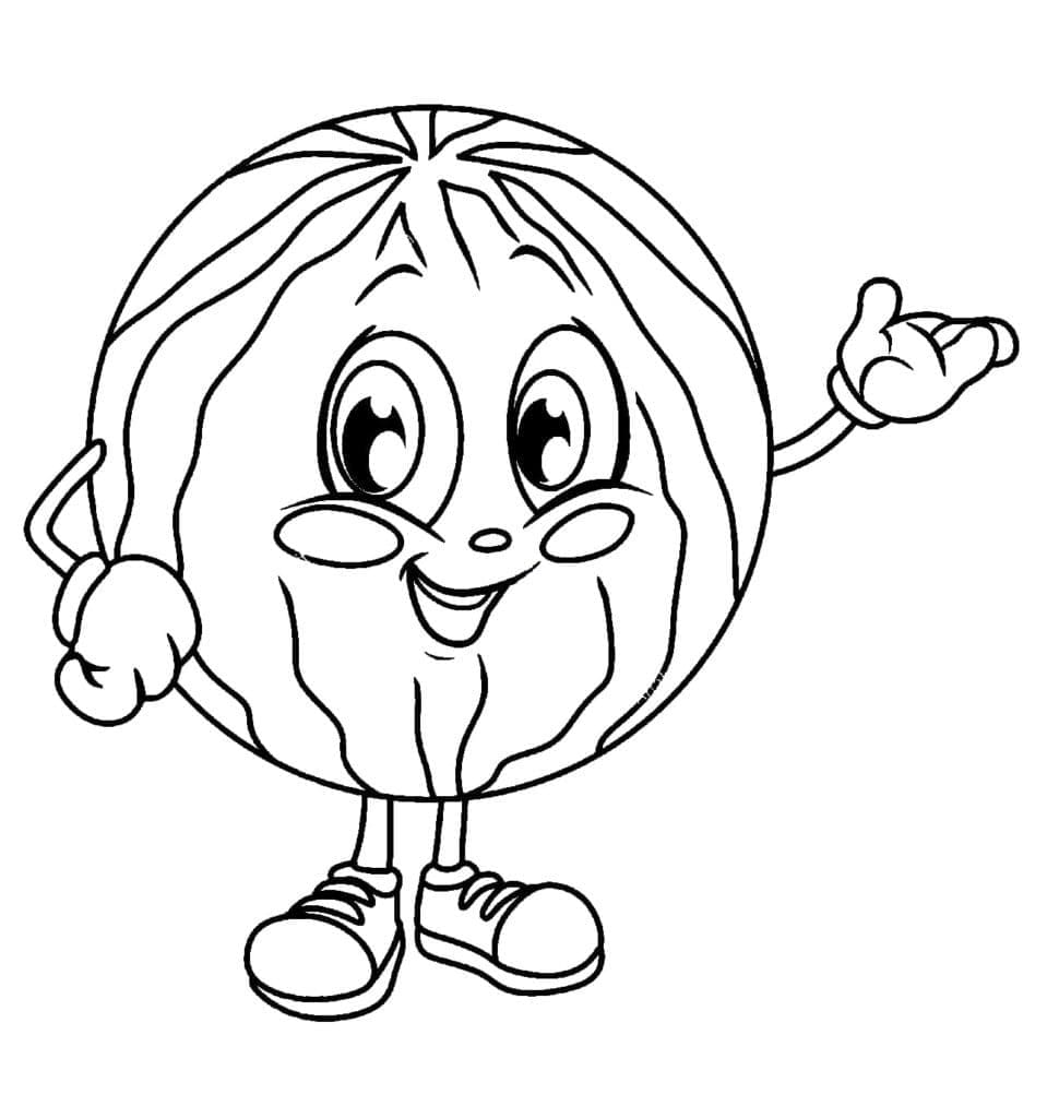Desenho de Melancia Fofa para Colorir e Pintar