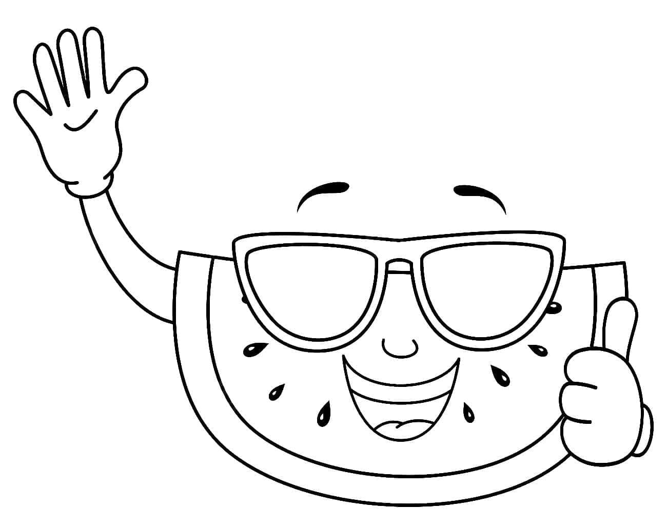 Desenho de uma Melancia Feliz para Colorir e Pintar