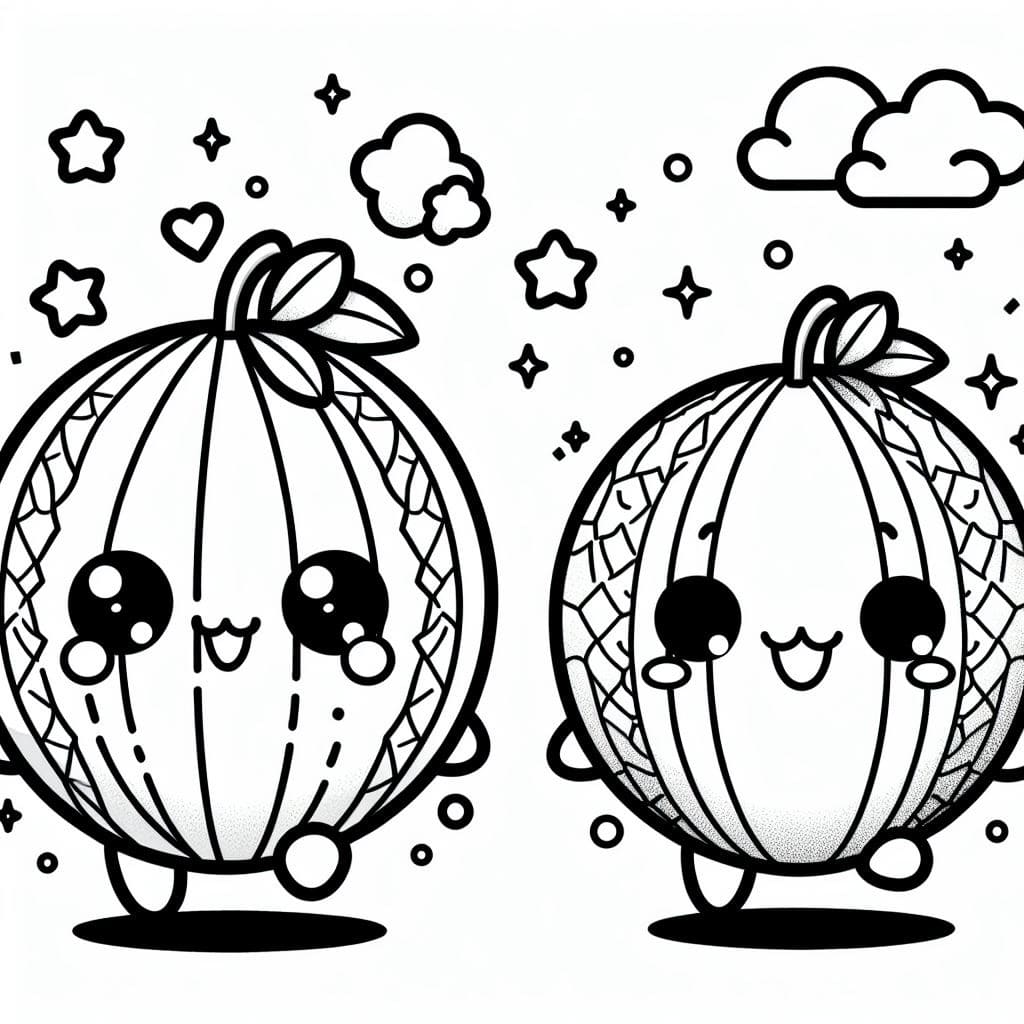 Desenho de Melões Fofos para Colorir e Pintar