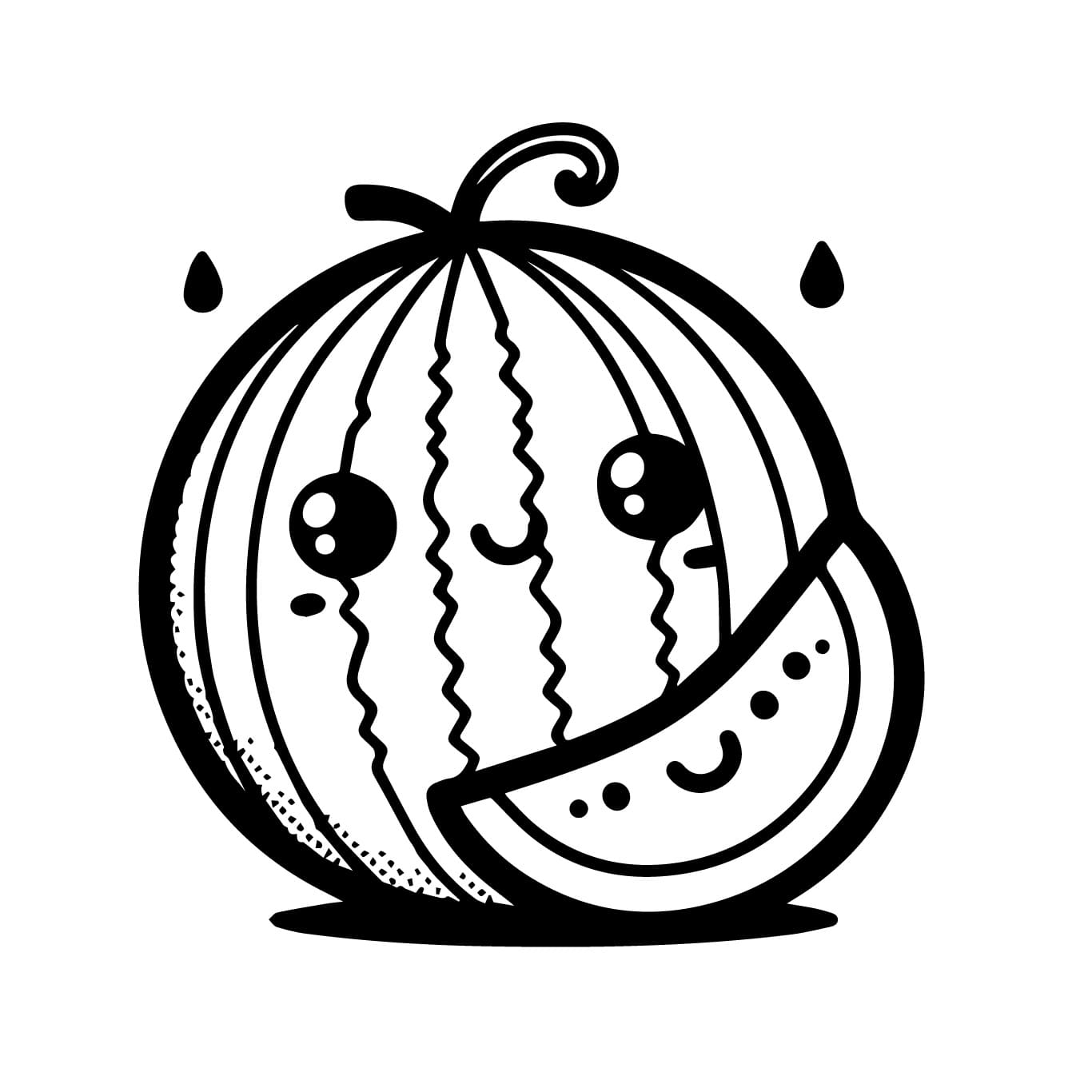 Desenho de um Melão Kawaii para Colorir e Pintar