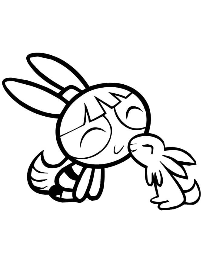 Desenho de Florzinha Brincando com Coelho Meninas Superpoderosas para Color e Pintar