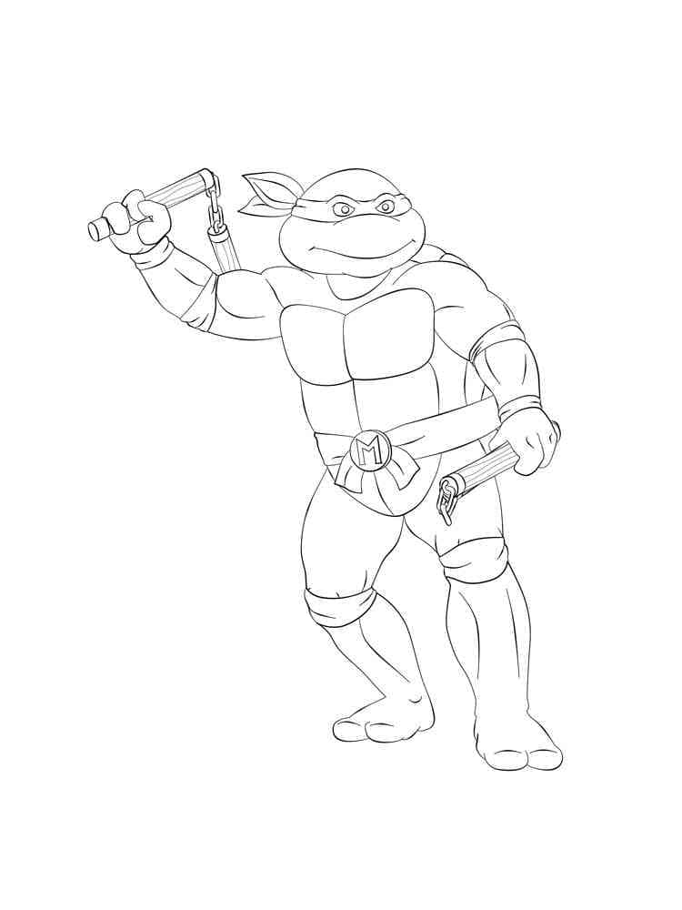 Desenho de Michelangelo em Tartarugas Ninjas para Colorir e Pintar