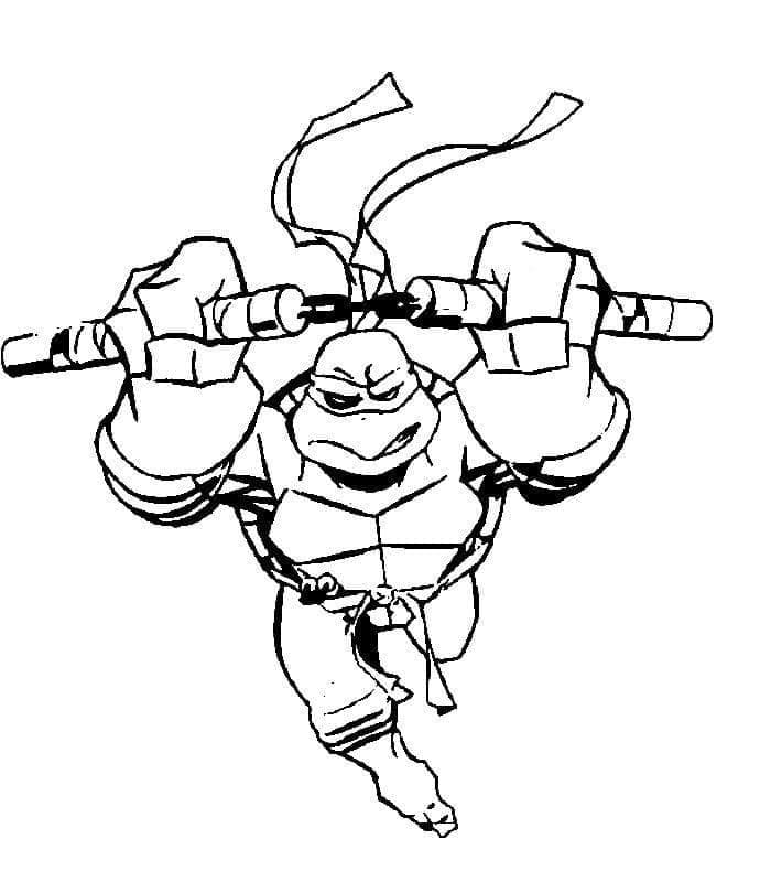 Desenho de Michelangelo Tartarugas Ninjas Atacando para Colorir e Pintar