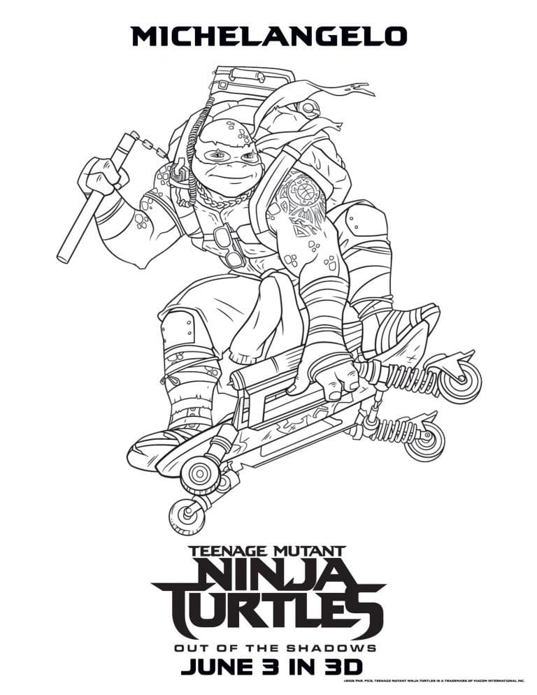 Desenho de Michelangelo Tartarugas Ninjas do Filme para Colorir e Pintar