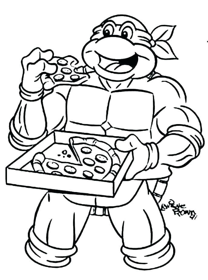 Desenho de Michelangelo Tartarugas Ninjas e Pizza para Colorir e Pintar