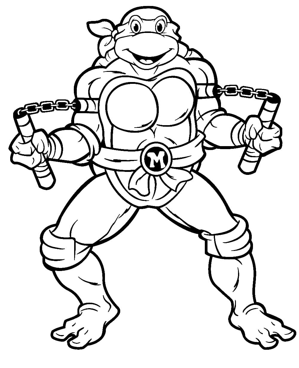 Desenho de Michelangelo Tartarugas Ninjas Feliz para Colorir e Pintar