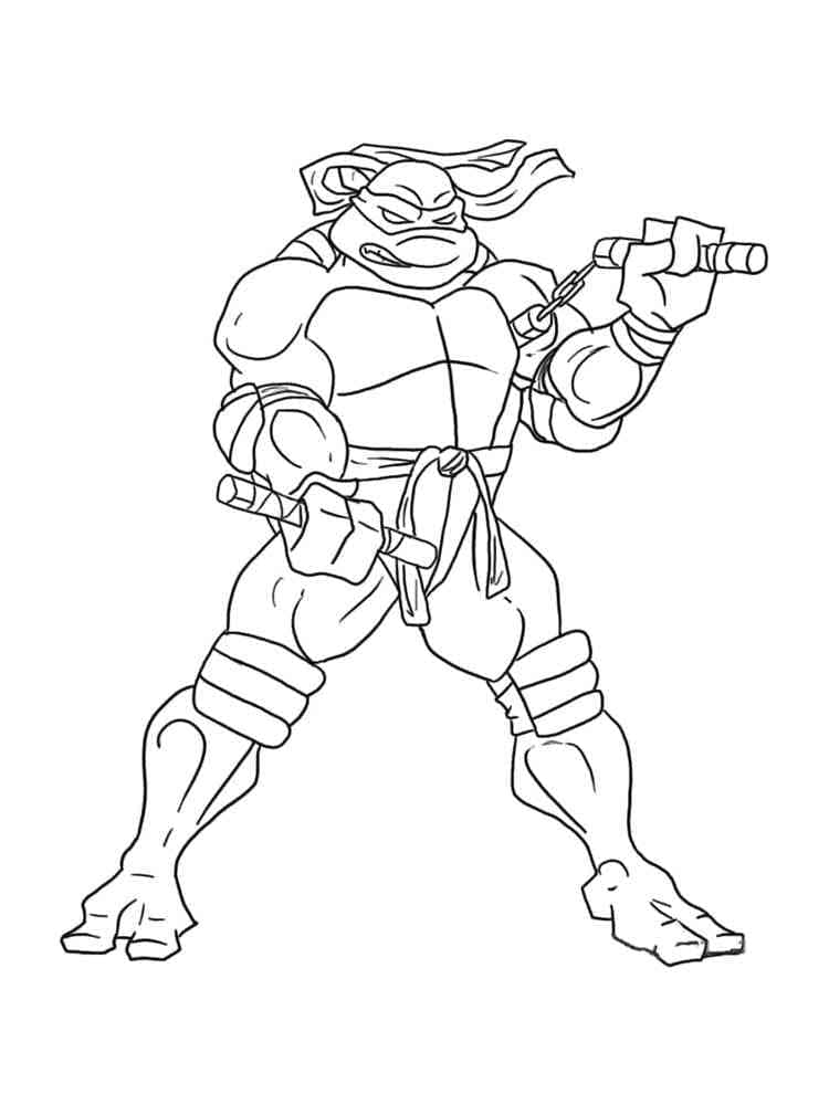 Desenho de Michelangelo Tartarugas Ninjas Lutando para Colorir e Pintar