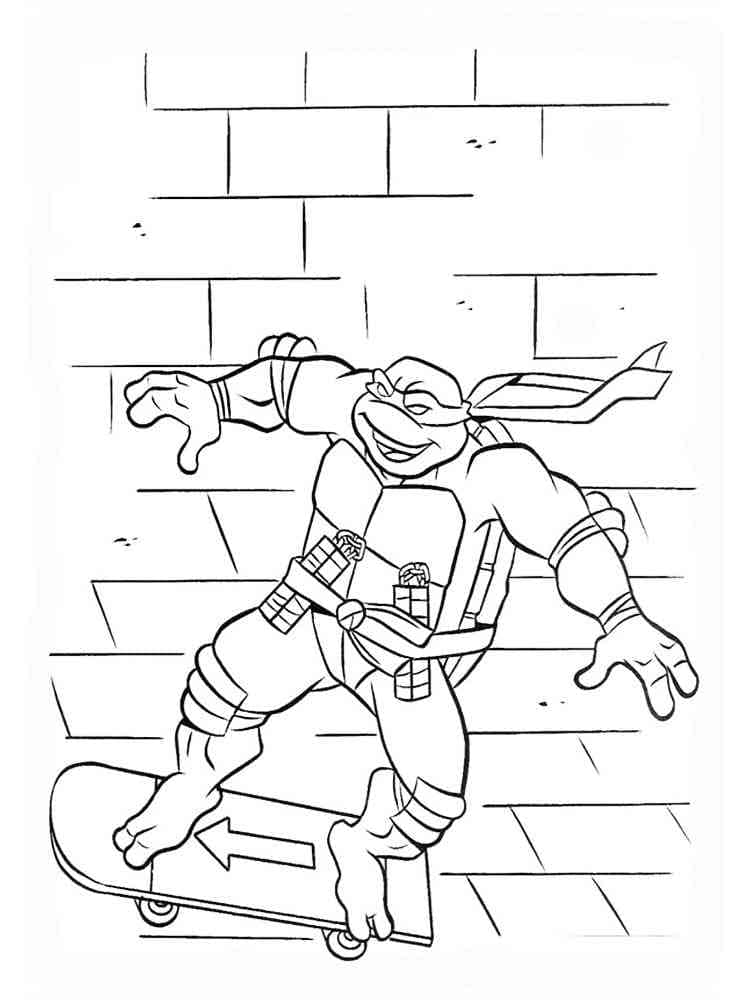 Desenho de Michelangelo Tartarugas Ninjas no Skate para Colorir e Pintar