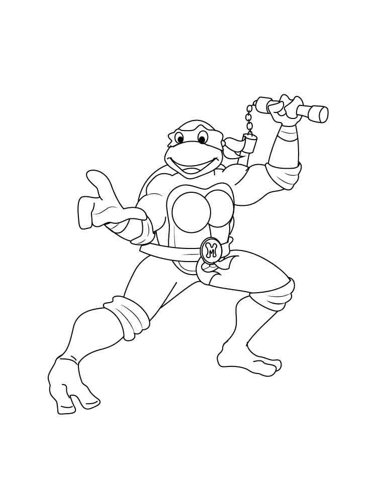 Desenho de Michelangelo Tartarugas Ninjas Sorridente para Colorir e Pintar