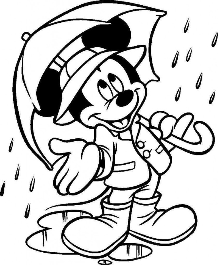Desenho de Mickey Mouse Dia Chuvoso para Colorir com Giz de Cera Pdf e Pintar